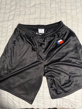 Travis Scott Black Athletic Mesh Shorts with Texas Flag Patch